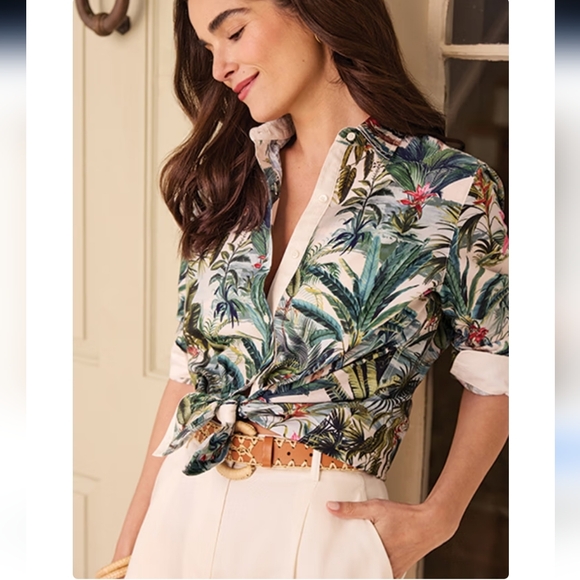 J. McLaughlin Tops - J.McLaughlin Britt Tropical Floral Print Silk Cotton Long Sleeve NWOT Size L